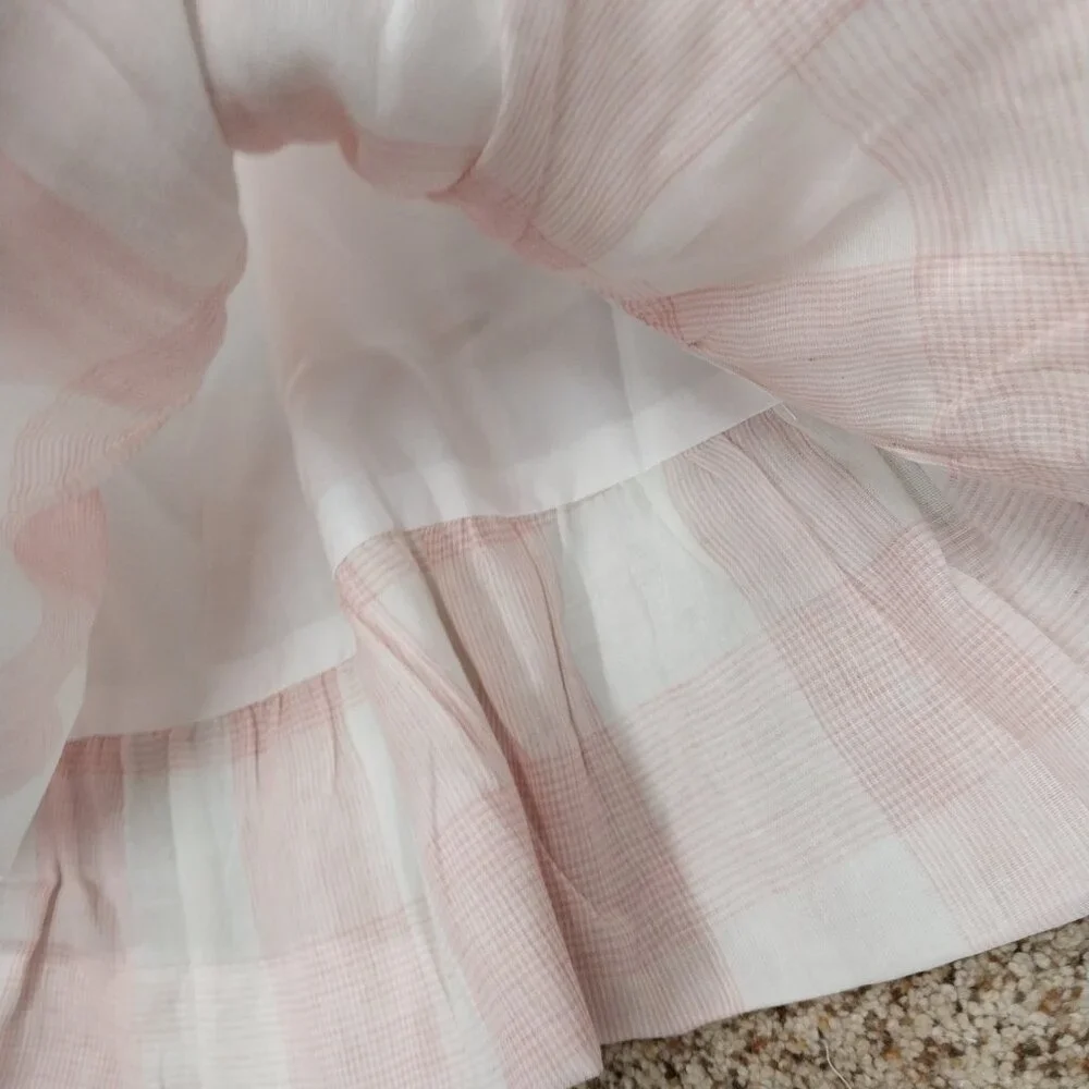 3503 Size Large POL Puff Sleeve Cream and Pink Lined Dress. NWT - Picture 3 of 9